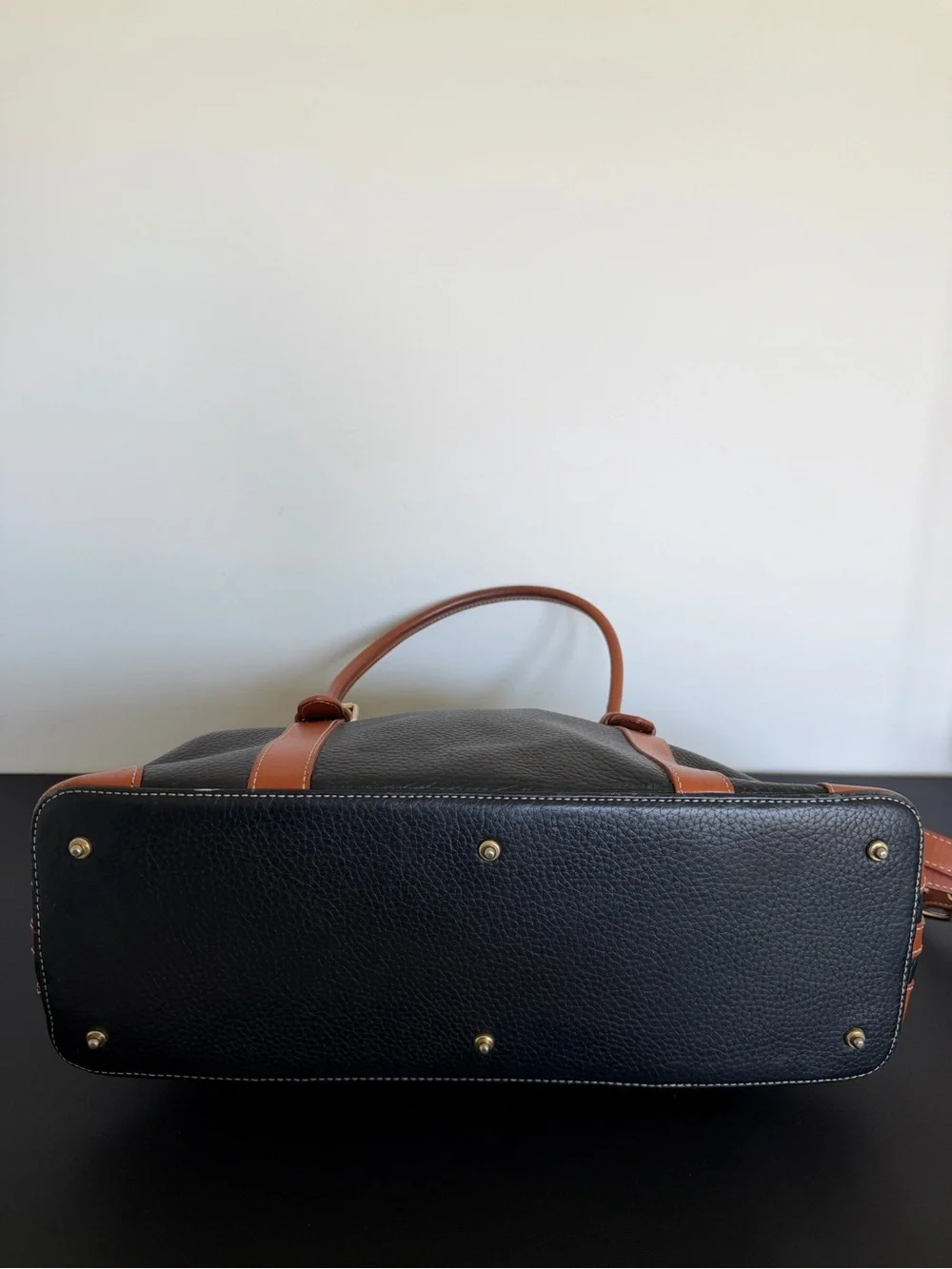 Dooney & Bourke Black Pebbled Leather Cognac Satchel Shoulder Bag
